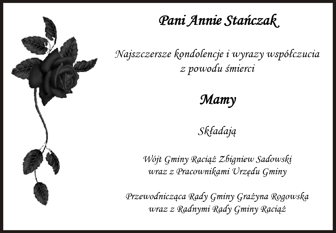 Kondolencje dla Pani Anny Stańczak