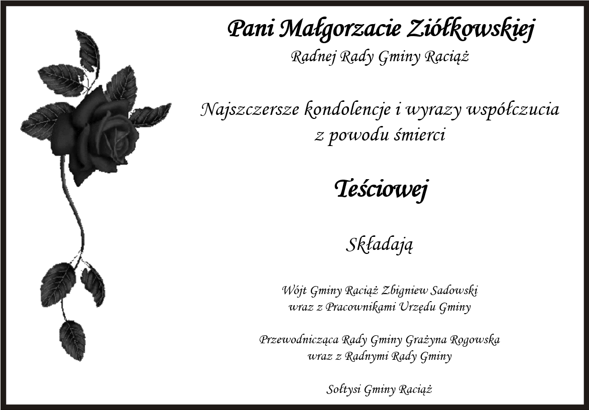 Kondolencje dla Pani Małgorzaty Ziółkowskiej