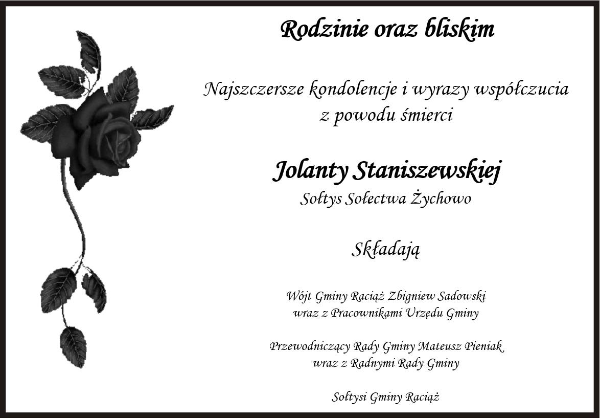 Kondolencje dla rodziny Jolanty Staniszewskiej