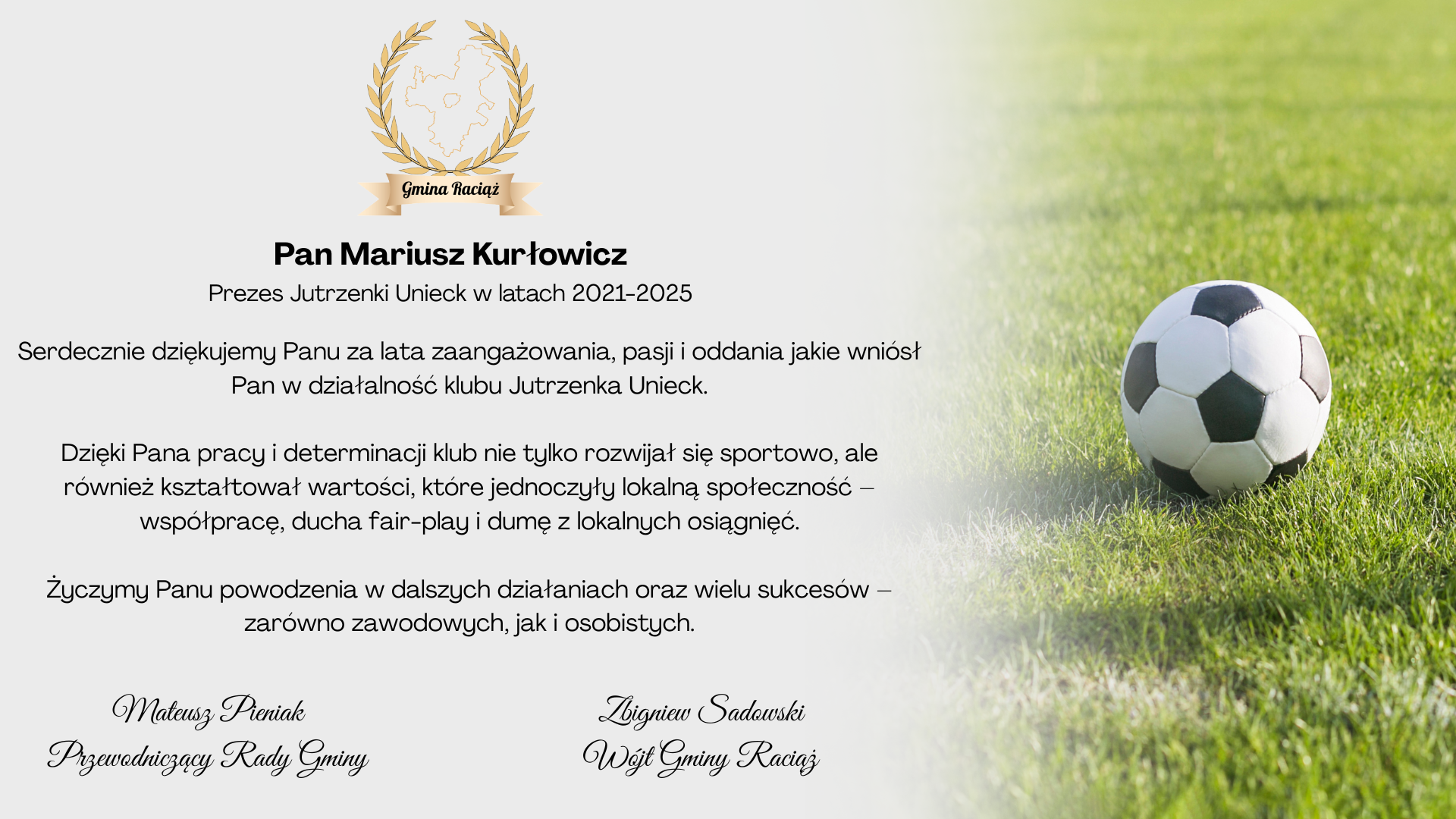 Podziękowania dla Mariusza Kurłowicza