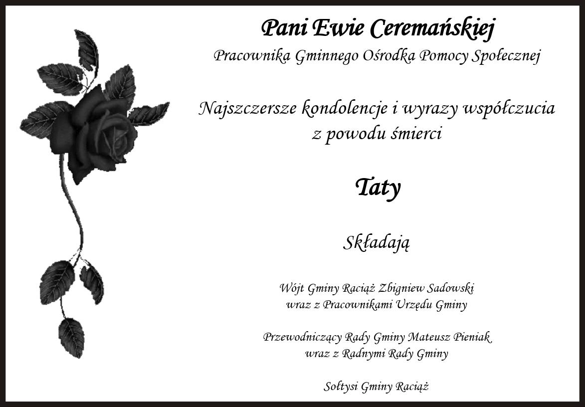Kondolencje dla Pani Ewy Ceremańskiej