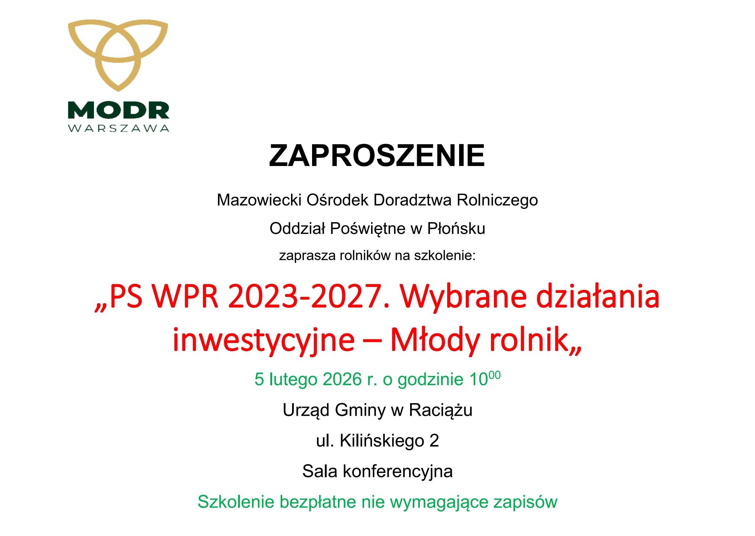 Szkolenie w sprawie programu „Premie dla Młodych rolników”