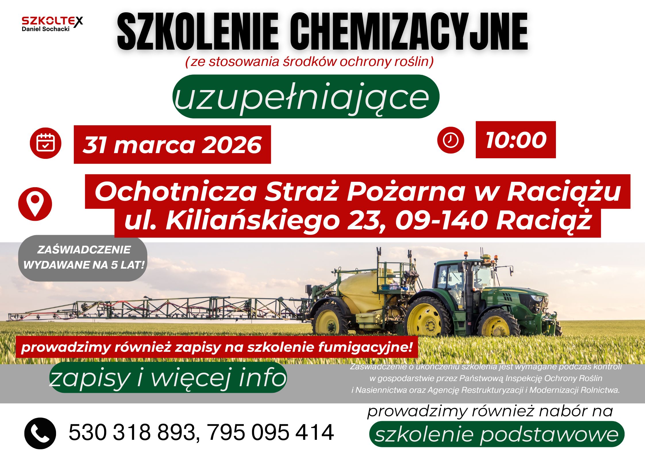Szkolenie chemizacyjne ze stosowania środków ochrony roślin