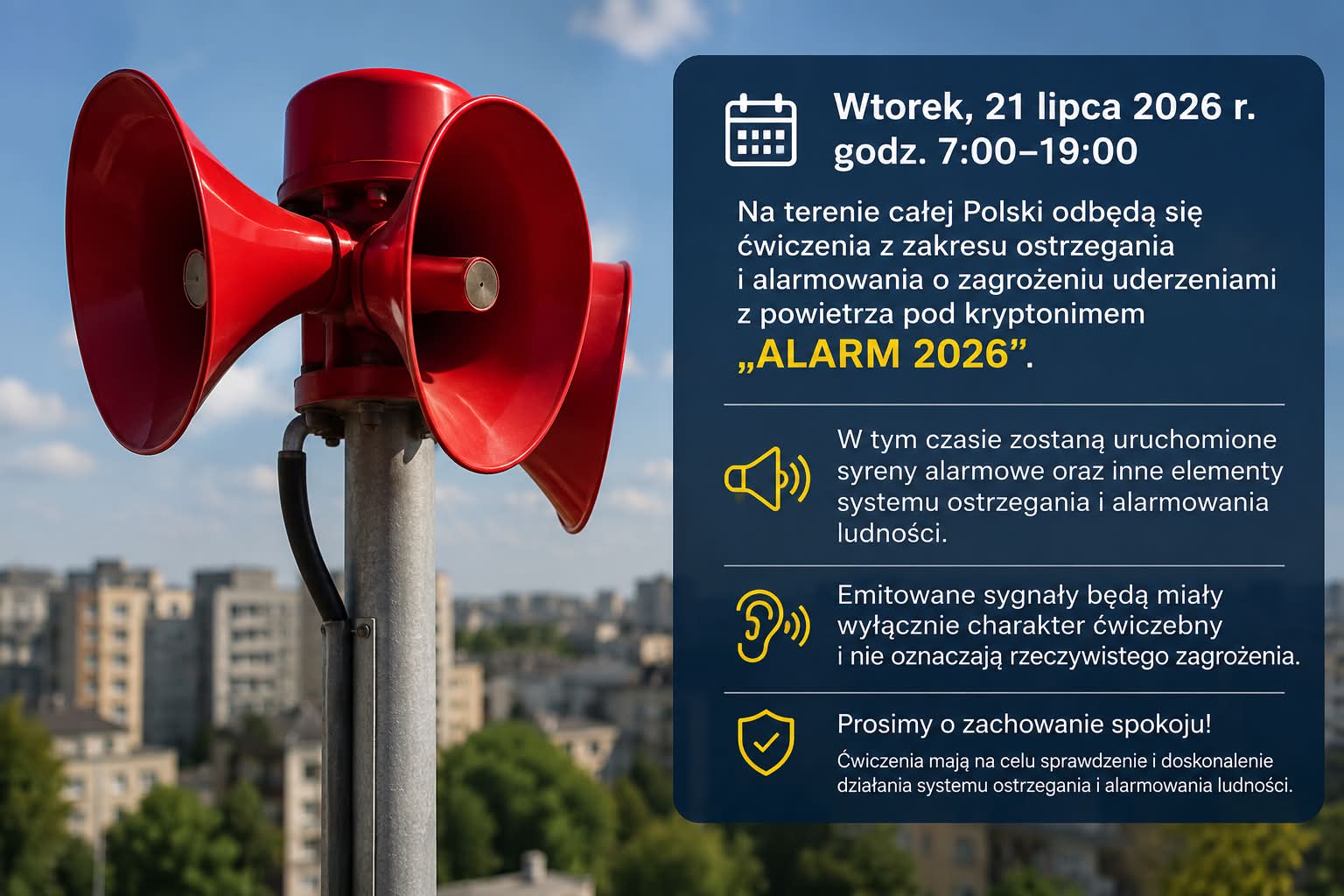 Uwaga! Ważna informacja dla mieszkańców dotycząca ćwiczeń „ALARM 2026”